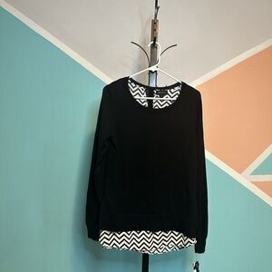 AB Studio Sweater Womens Size X Large Black‎ Pullover Chevron Constrast Hem Knit